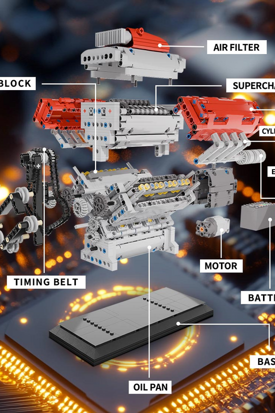 MOC Crossplane V8 Engine with Supercharger Blocks