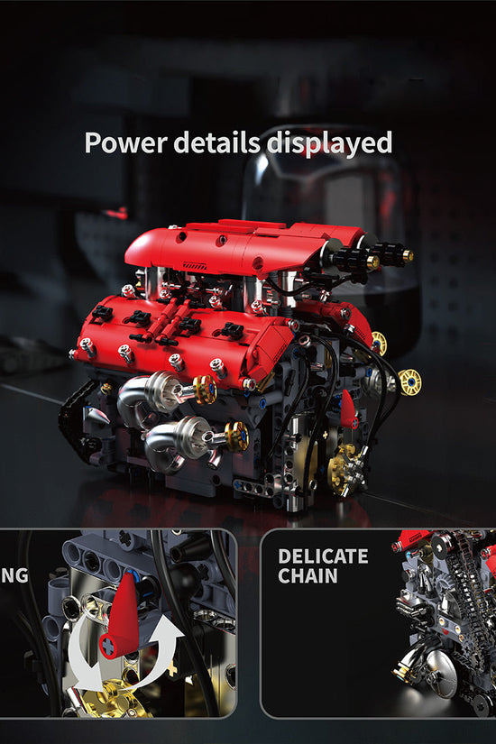 Ferrari V8 Engine Building Blocks Toy Set DOHC Naturally Aspirated MOC Motor Build Your Own V8 Engine - 350PCS