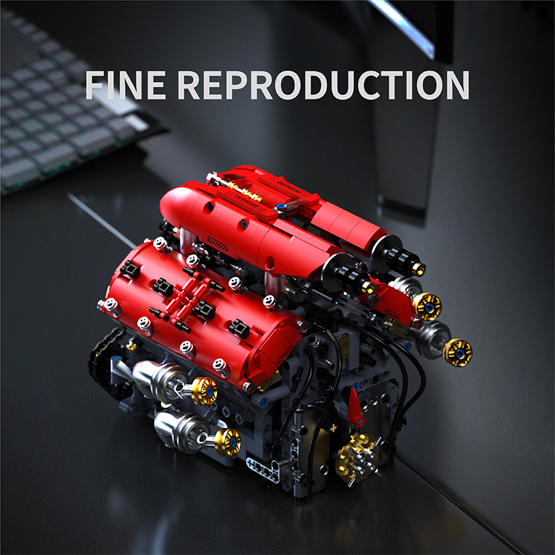 Ferrari V8 Engine Building Blocks Toy Set DOHC Naturally Aspirated MOC Motor Build Your Own V8 Engine - 350PCS